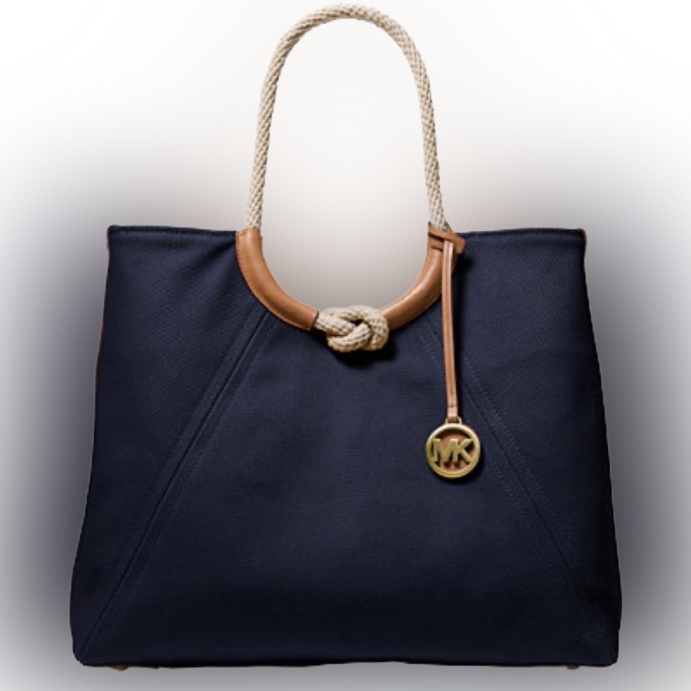 NWT Michael Kors Isla Ring Canvas Shoulder Tote Bag Admiral Blue - Picture 1 of 16